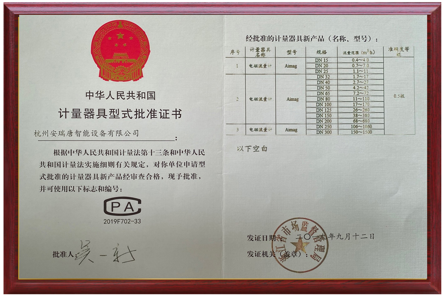Measuring Instrument Approval Certificate